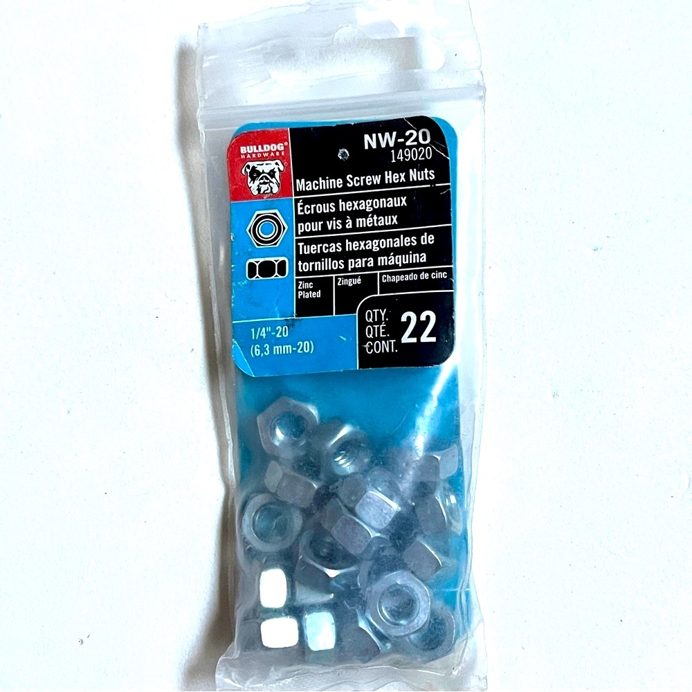 Bulldog Machine Screw Hex Nuts NW-20 1/4” or 6.3mm quantity 22